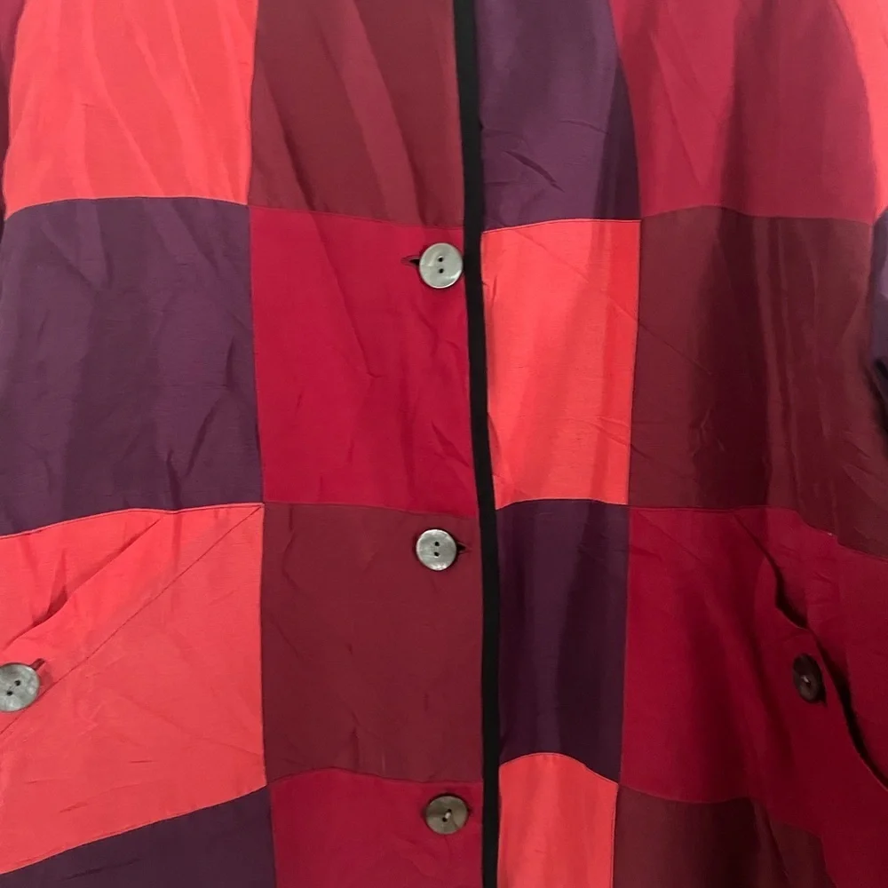 Wildroot 100% Pure Silk Patchwork Red and Purple Women's Jacket XL - Picture 4 of 6